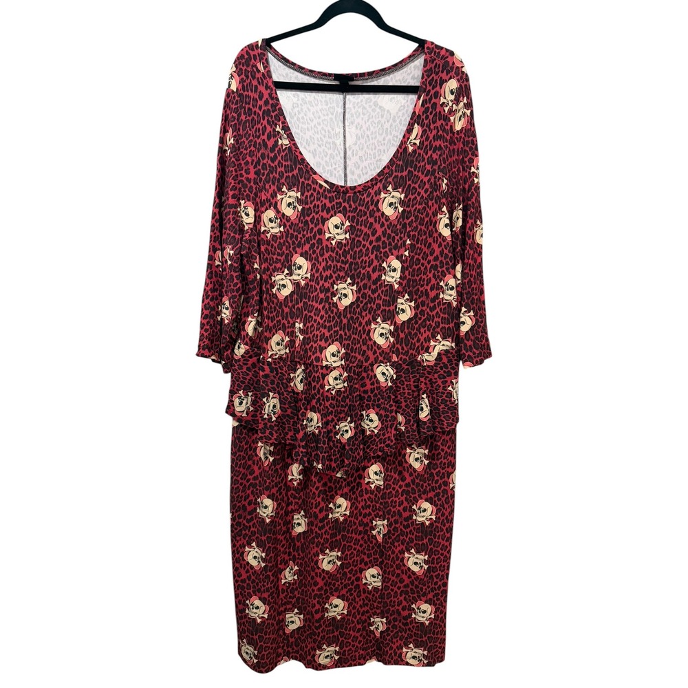 Torrid Red Leopard Skull Print Tiered Ruffle Midi Dress Plus Size 4 4X
